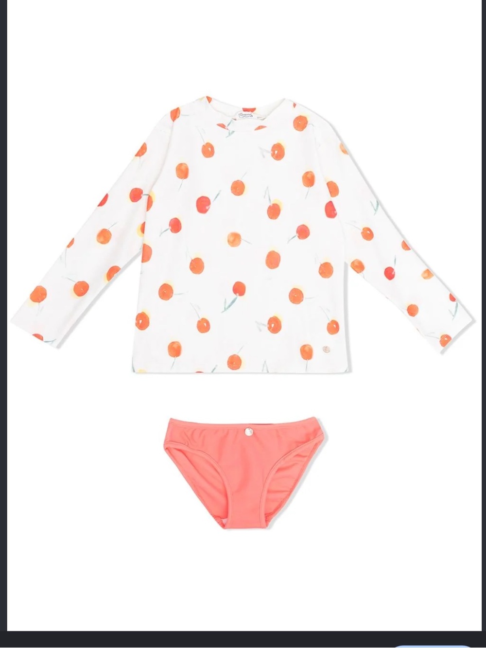 Bonpoint White Long-Sleeve Cherry Print Rashguard with Coral Bottoms